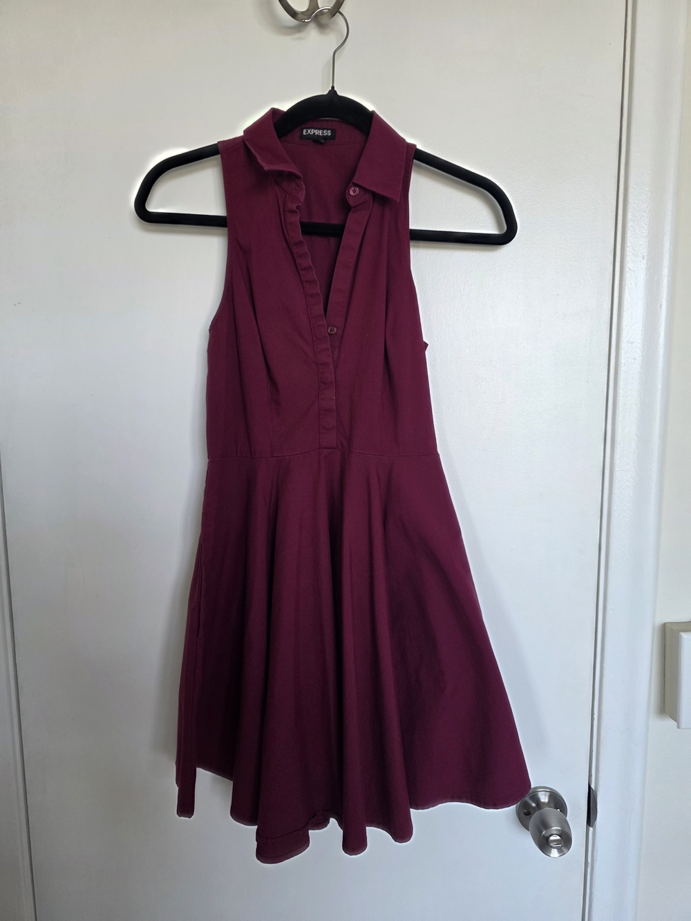 Express Sleeveless Collared Fit & Flare Dress in Berry Plum